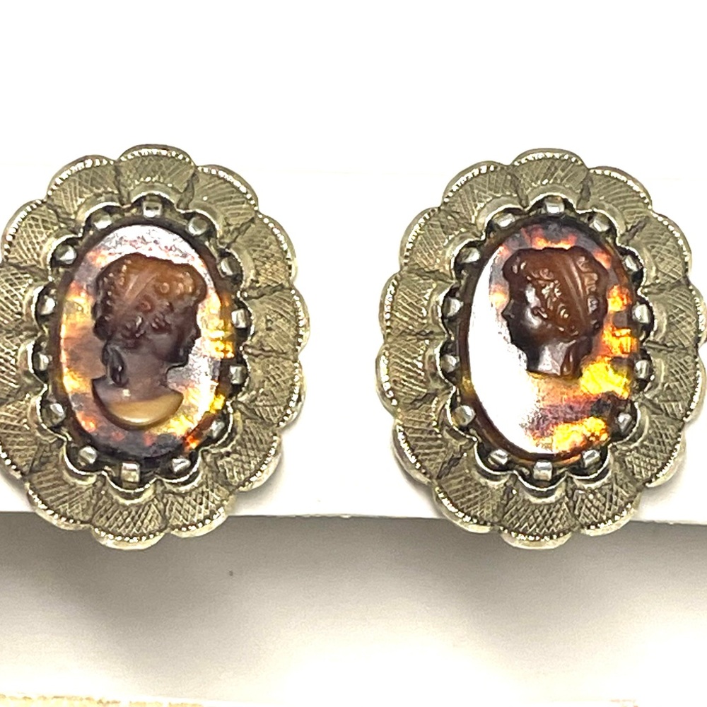 Vintage Root beer celluloid Cameo Earrings